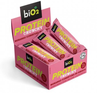 BARRA PROTEIN CRUNCHY MORANGO COM COBERTURA DE HIBISCO - 50G - BIO2