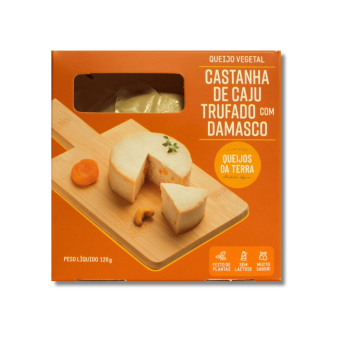 QUEIJO DE CORTE FERMENTADO DE CASTANHA DE CAJU TRUFADO COM DAMASCO - 120G - QUEIJOS DA TERRA