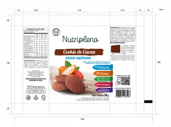 COOKIE INTEG DE CACAU SEM ACUCAR - 30G - NUTRIPLENO