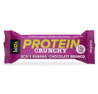 BARRA PROTEIN CRUNCHY AÇAÍ E BANANA COM CHOCOLATE BRANCO - 50G - BIO2