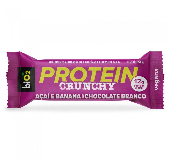 BARRA PROTEIN CRUNCHY AÇAÍ E BANANA COM CHOCOLATE BRANCO - 50G - BIO2
