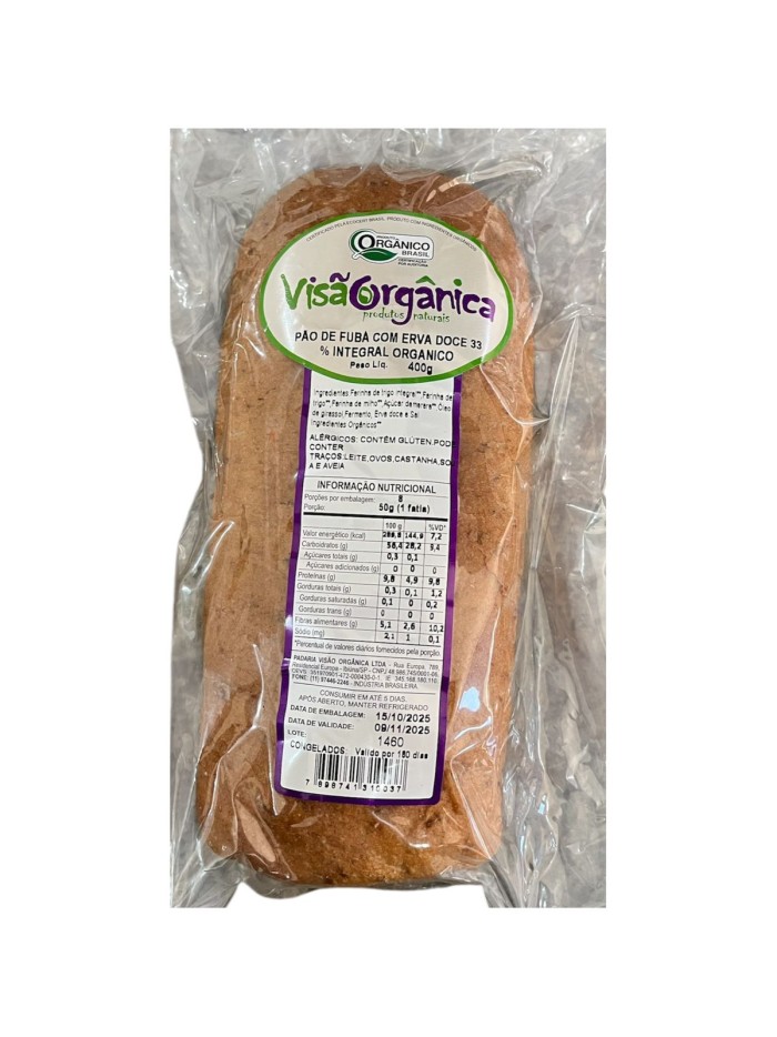 PÃO DE FUBA COM ERVA DOCE 33% INTEGRAL VISÃO ORGANICA 370GR