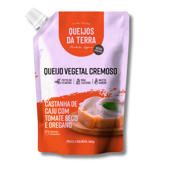 QUEIJO CREMOSO FERMENTADO CASTANHA DE CAJU COM TOMATE SECO E ORÉGANO - 180G - QUEIJOS DA TERRA