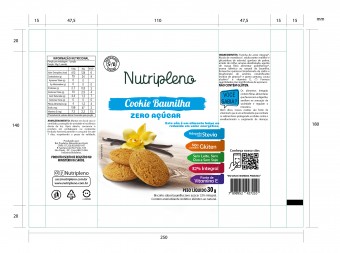 COOKIE INTEG BAUNILHA SEM ACUCAR - 30G - NUTRIPLENO