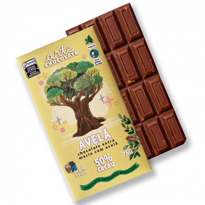 CHOCOLATE 50% CACAU COM AVELÃ - 75G - ARTE CHOCOLATE